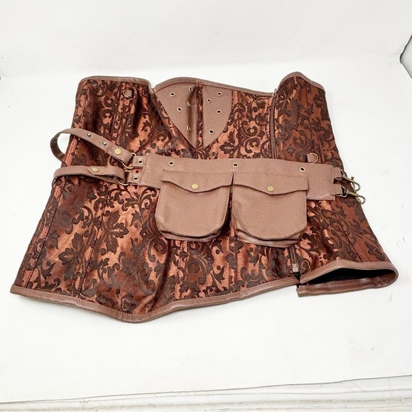 Bustier Corset Brown Brocade Lace Up Stretch Plus Size XXL Steampunk Pin-Up Goth - Picture 1 of 7